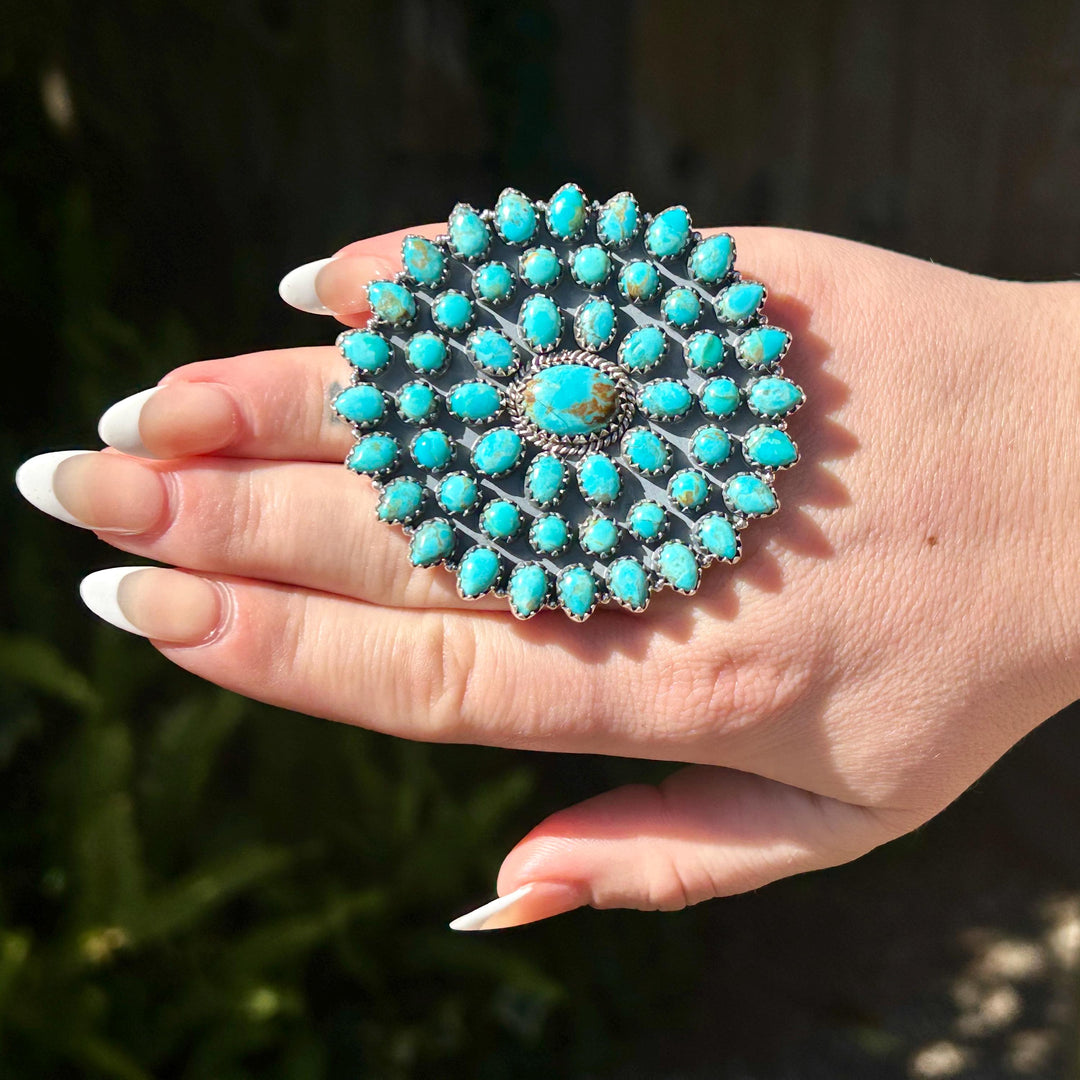 Kingman Turquoise Cluster Ring – Adjustable Southwest Jewelry, Sterling Silver Statement Ring