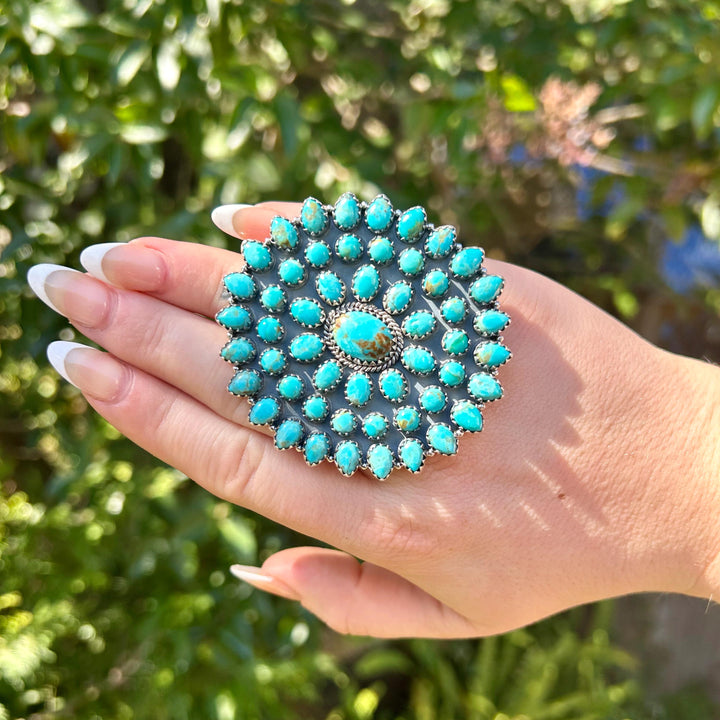 Kingman Turquoise Cluster Ring – Adjustable Southwest Jewelry, Sterling Silver Statement Ring