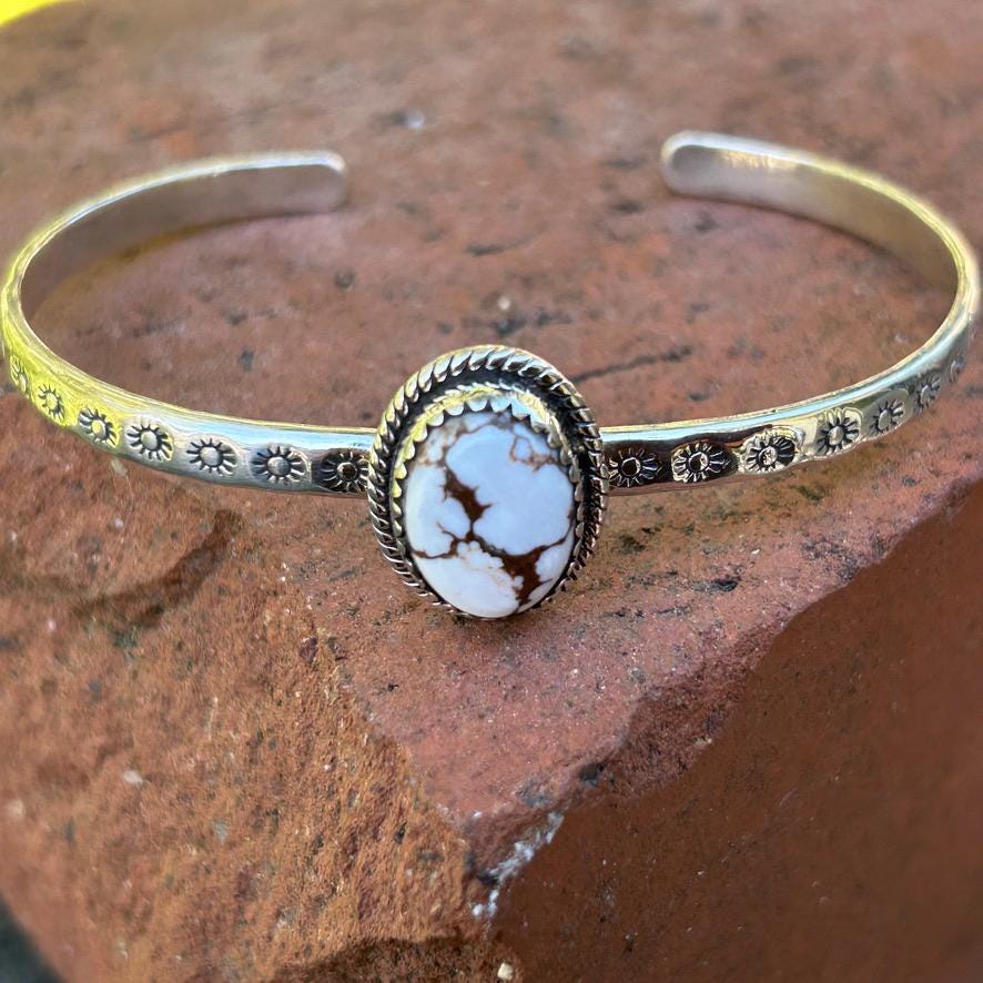 Wild Horse Turquoise Cuff Bracelet Handmade Bracelet Sterling Silver Bracelet Stacking Bracelet Wild Horse Southwestern Cuff Stamped Cuff