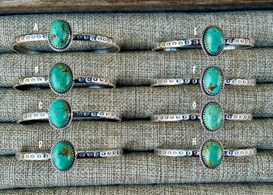 Kingman Turquoise Sterling Silver Cuff Bracelet: Southwestern Stamped Design