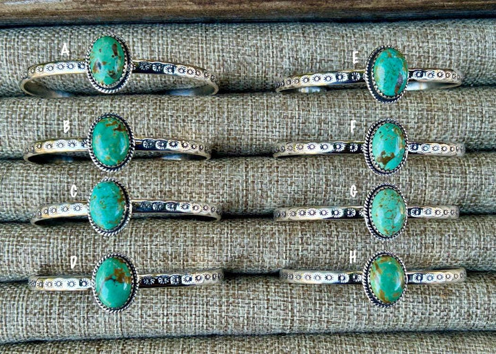 Kingman Turquoise Sterling Silver Cuff Bracelet: Southwestern Stamped Design