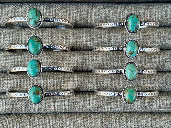 Kingman Turquoise Sterling Silver Cuff Bracelet: Southwestern Stamped Design