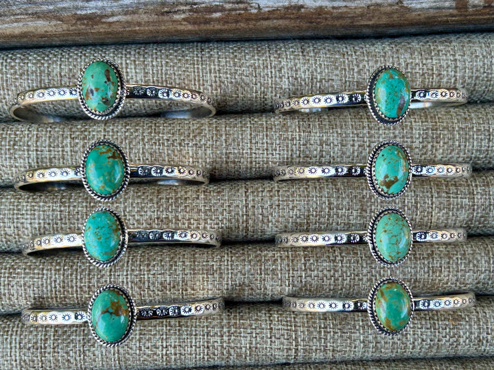 Kingman Turquoise Sterling Silver Cuff Bracelet: Southwestern Stamped Design