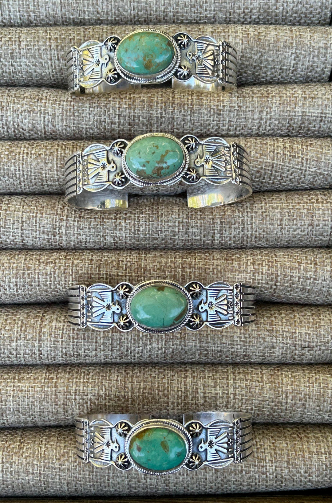 Kingman Turquoise Thunderbird Bracelet Cuff Handmade Stamped Sterling Signed Turquoise Cuff Thunderbird Cuff Turquoise Bracelet Southwest