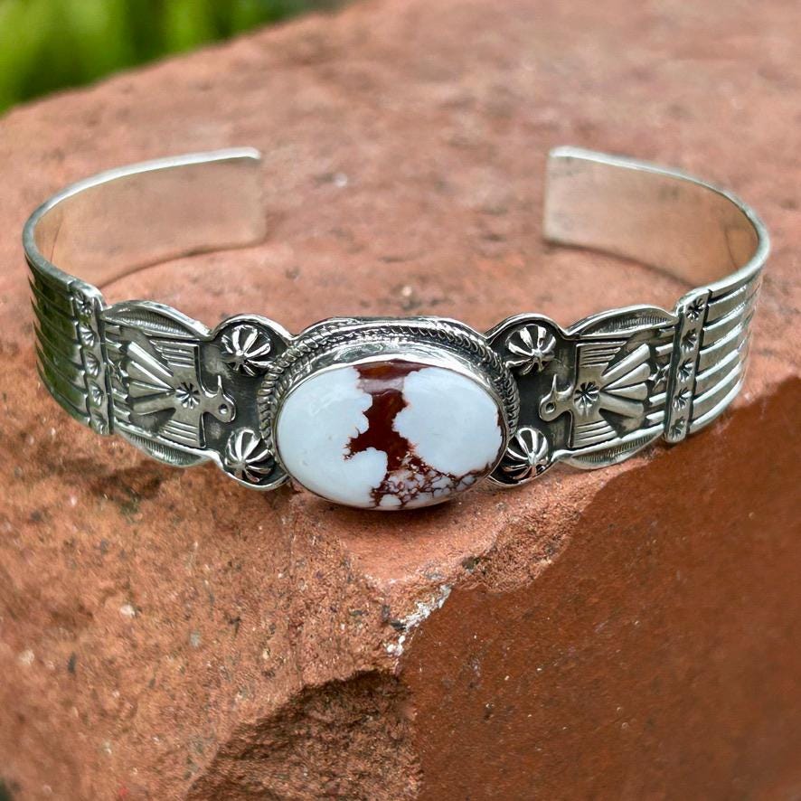 Wild Horse and Sterling Silver Thunderbird Cuff Bracelet Signed and Stamped Sterling Southwestern Wild Horse Bracelet Cuff Wild Horse Cuff