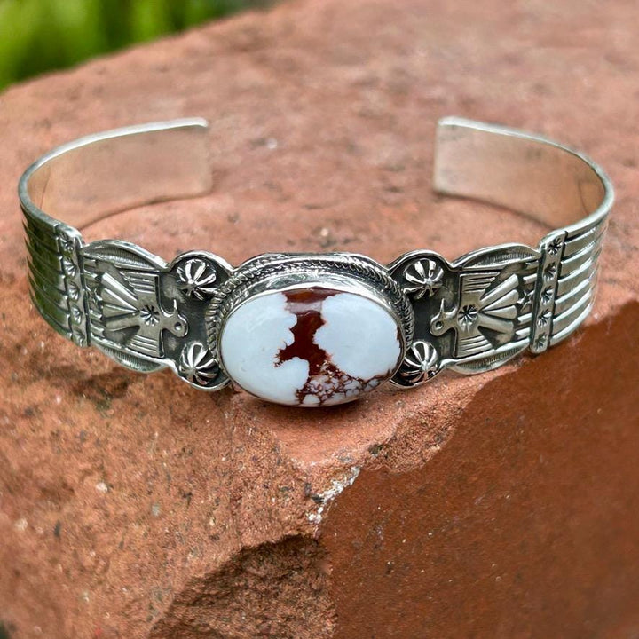 Wild Horse and Sterling Silver Thunderbird Cuff Bracelet Signed and Stamped Sterling Southwestern Wild Horse Bracelet Cuff Wild Horse Cuff