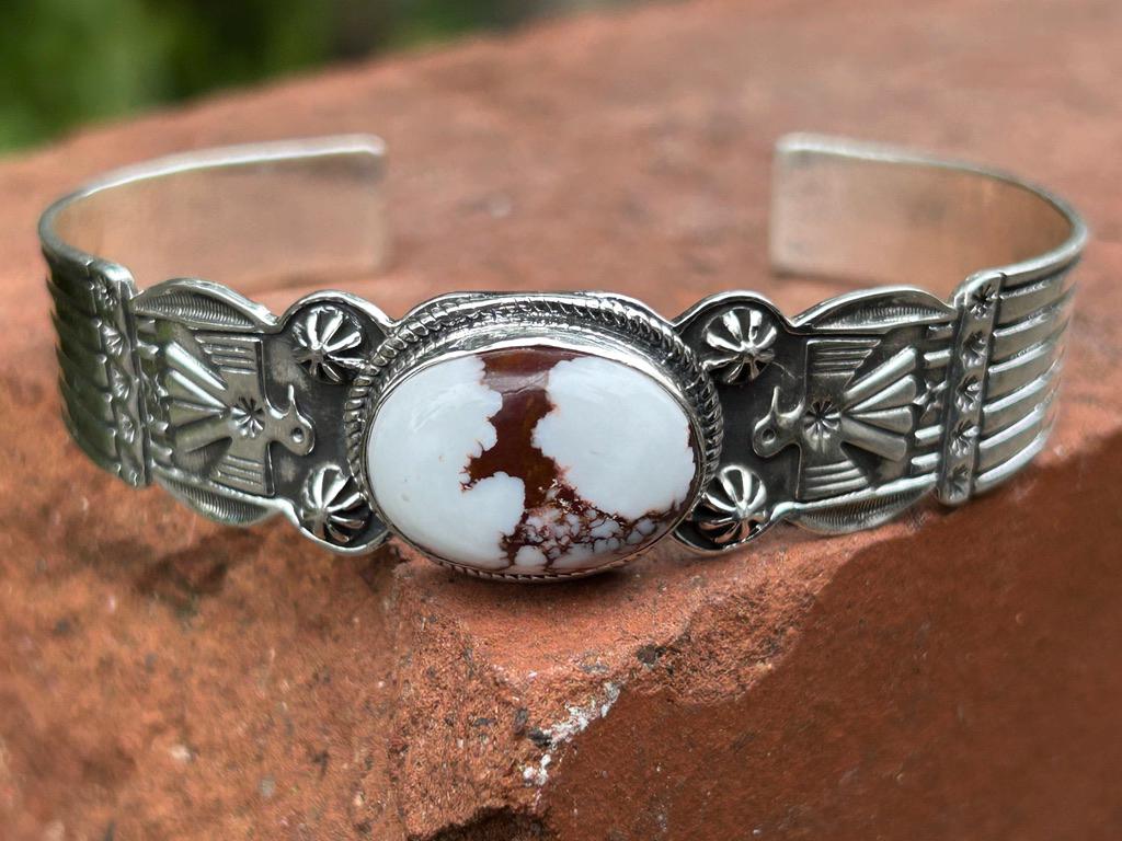 Wild Horse and Sterling Silver Thunderbird Cuff Bracelet Signed and Stamped Sterling Southwestern Wild Horse Bracelet Cuff Wild Horse Cuff