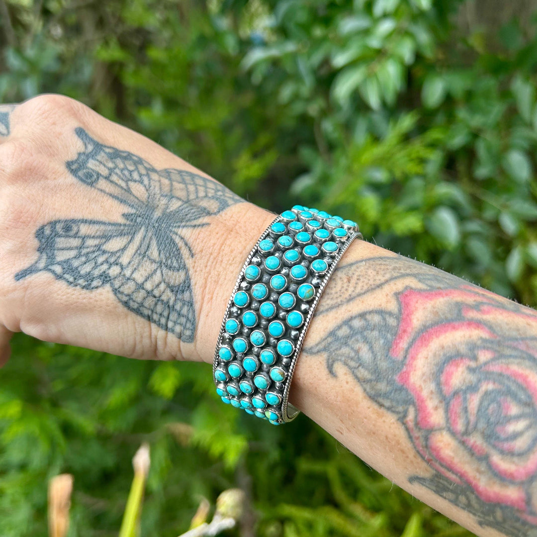 Gorgeous Handmade Kingman Turquoise and Sterling Silver Adjustable Cuff Bracelet