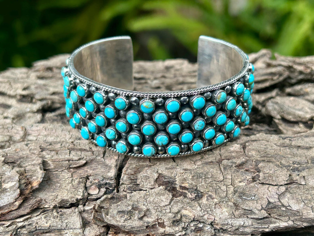 Gorgeous Handmade Kingman Turquoise and Sterling Silver Adjustable Cuff Bracelet
