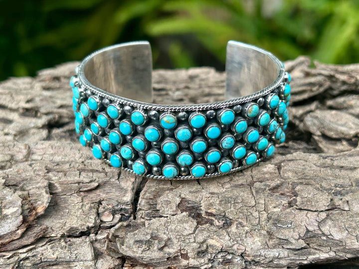 Gorgeous Handmade Kingman Turquoise and Sterling Silver Adjustable Cuff Bracelet