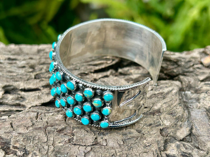 Gorgeous Handmade Kingman Turquoise and Sterling Silver Adjustable Cuff Bracelet