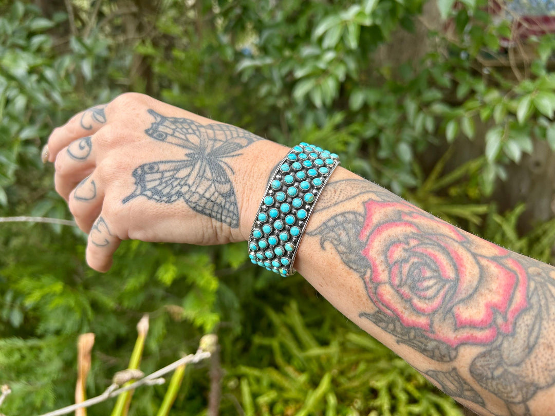 Gorgeous Handmade Kingman Turquoise and Sterling Silver Adjustable Cuff Bracelet