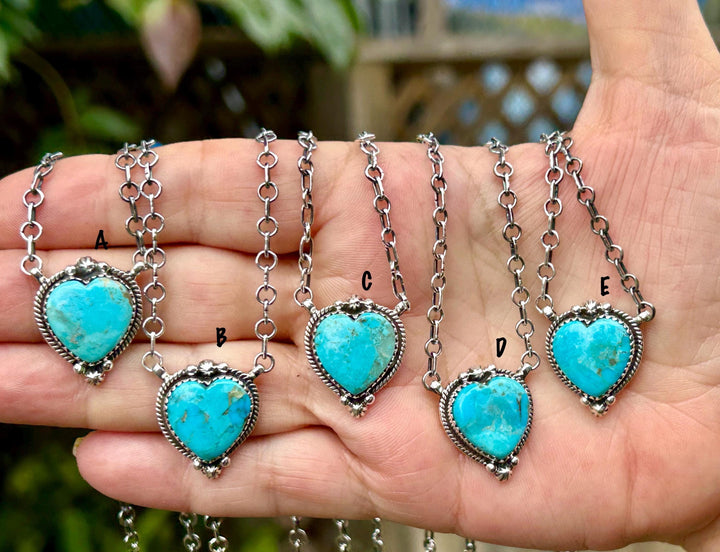 Kingman Turquoise Heart Pendant: Sterling Silver Gemstone Necklace