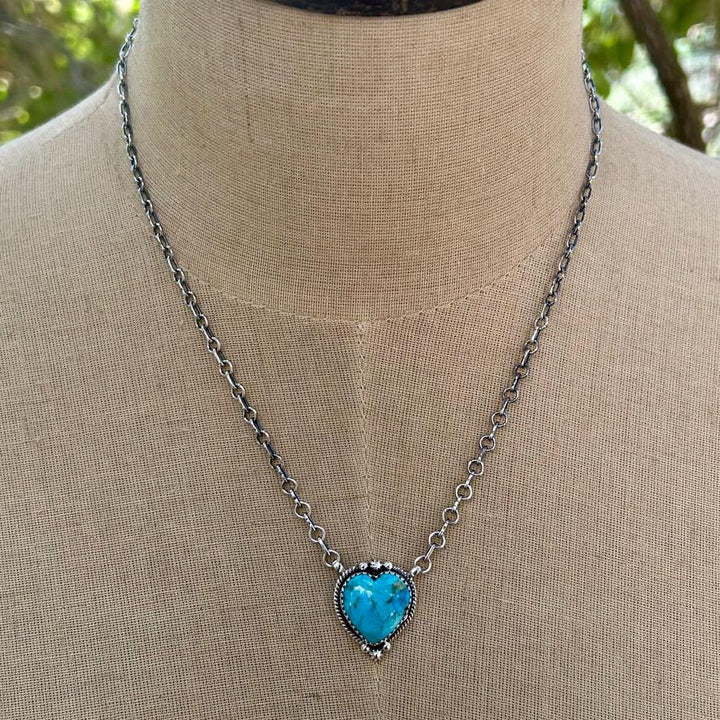 Kingman Turquoise Heart Pendant: Sterling Silver Gemstone Necklace