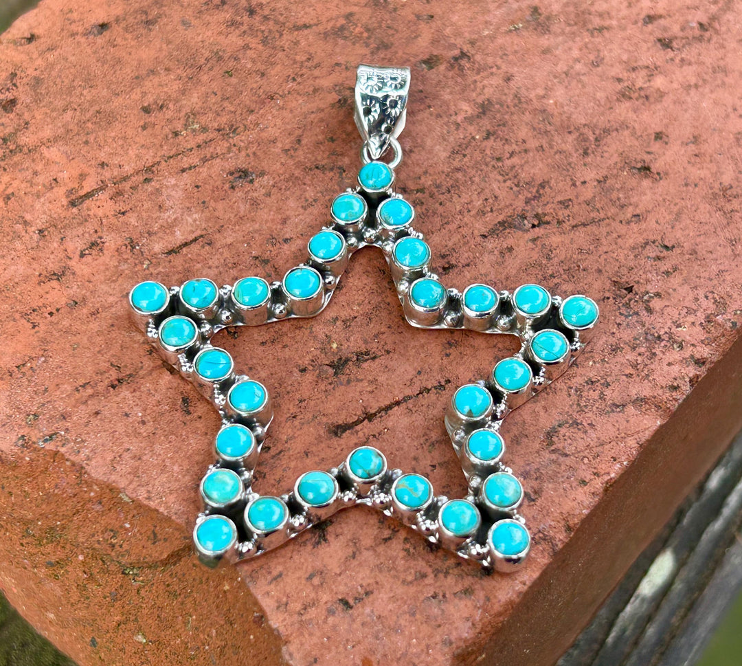 Kingman Turquoise Star Pendant Necklace - Sterling Silver Chain