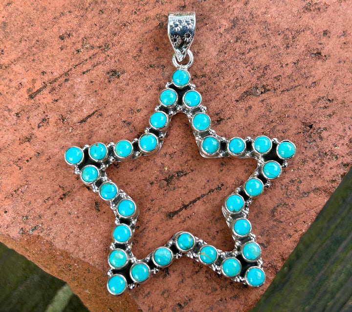 Kingman Turquoise Star Pendant Necklace - Sterling Silver Chain