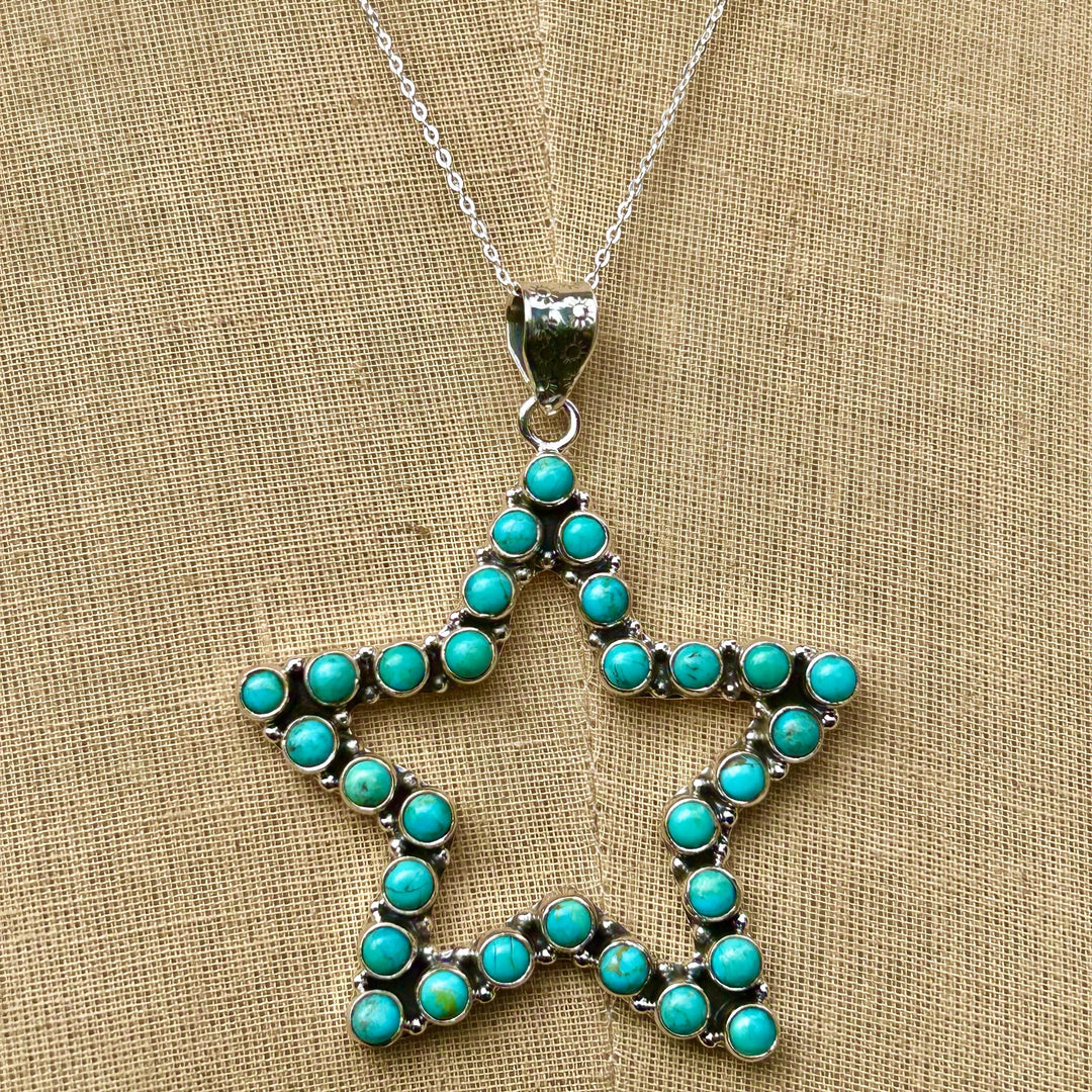 Kingman Turquoise Star Pendant Necklace - Sterling Silver Chain