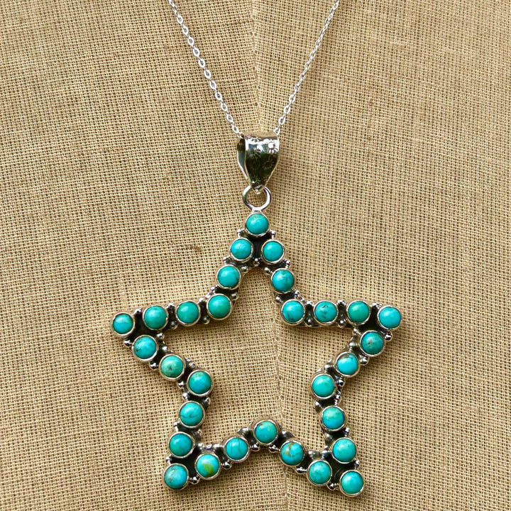 Kingman Turquoise Star Pendant Necklace - Sterling Silver Chain