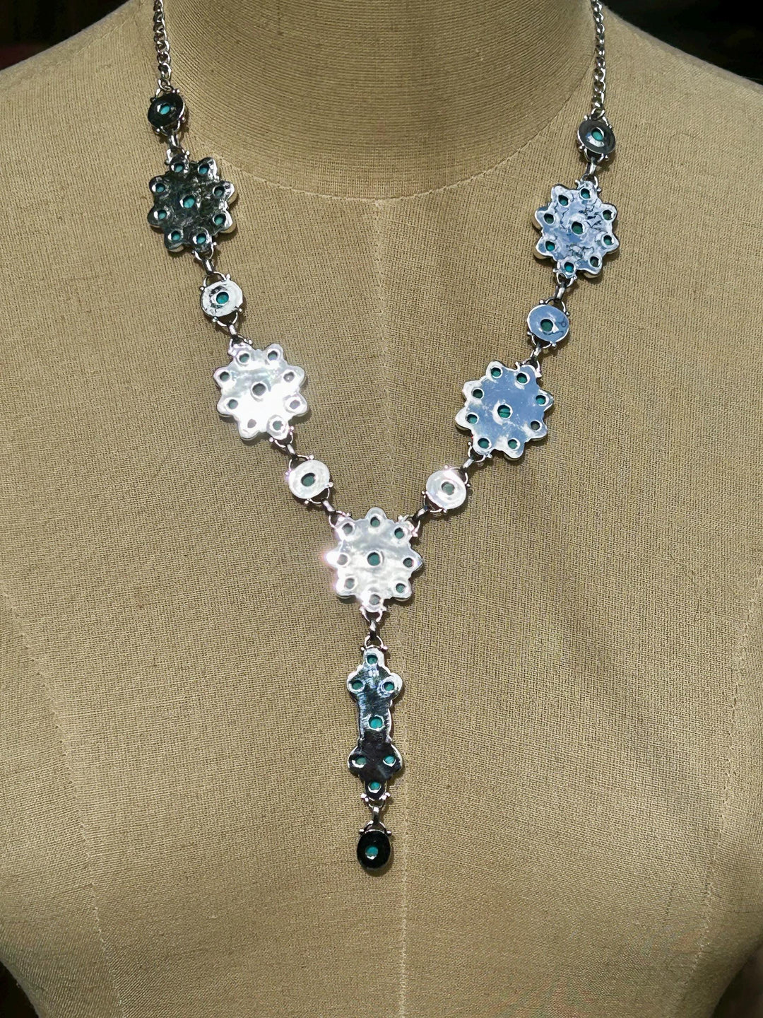 Natural Turquoise Necklace, 925 Sterling Silver Cluster Necklace, Turquoise Jewelry, Unique Necklace, Anniversary Gift, Handmade Necklace