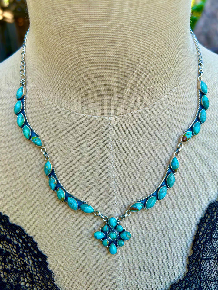 Natural Turquoise Necklace Turquoise Wedding Necklace Handmade Necklace Genuine Kingman Turquoise Necklace Feminine Turquoise Necklace