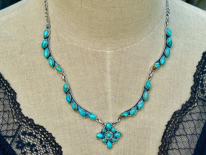 Natural Turquoise Necklace Turquoise Wedding Necklace Handmade Necklace Genuine Kingman Turquoise Necklace Feminine Turquoise Necklace