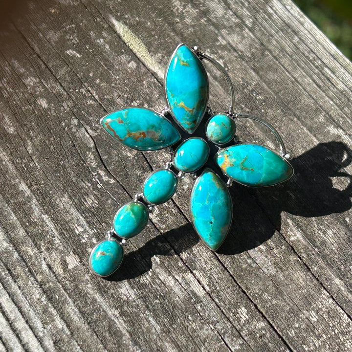 Kingman Dragonfly Turquoise Ring Sterling Silver Turquoise Ring Turquoise Dragonfly Ring Artisan Crafted Southwestern Style Ring Adjustable