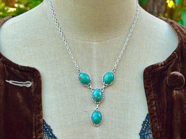 Sterling Silver Turquoise Necklace - Lariat Southwestern Design