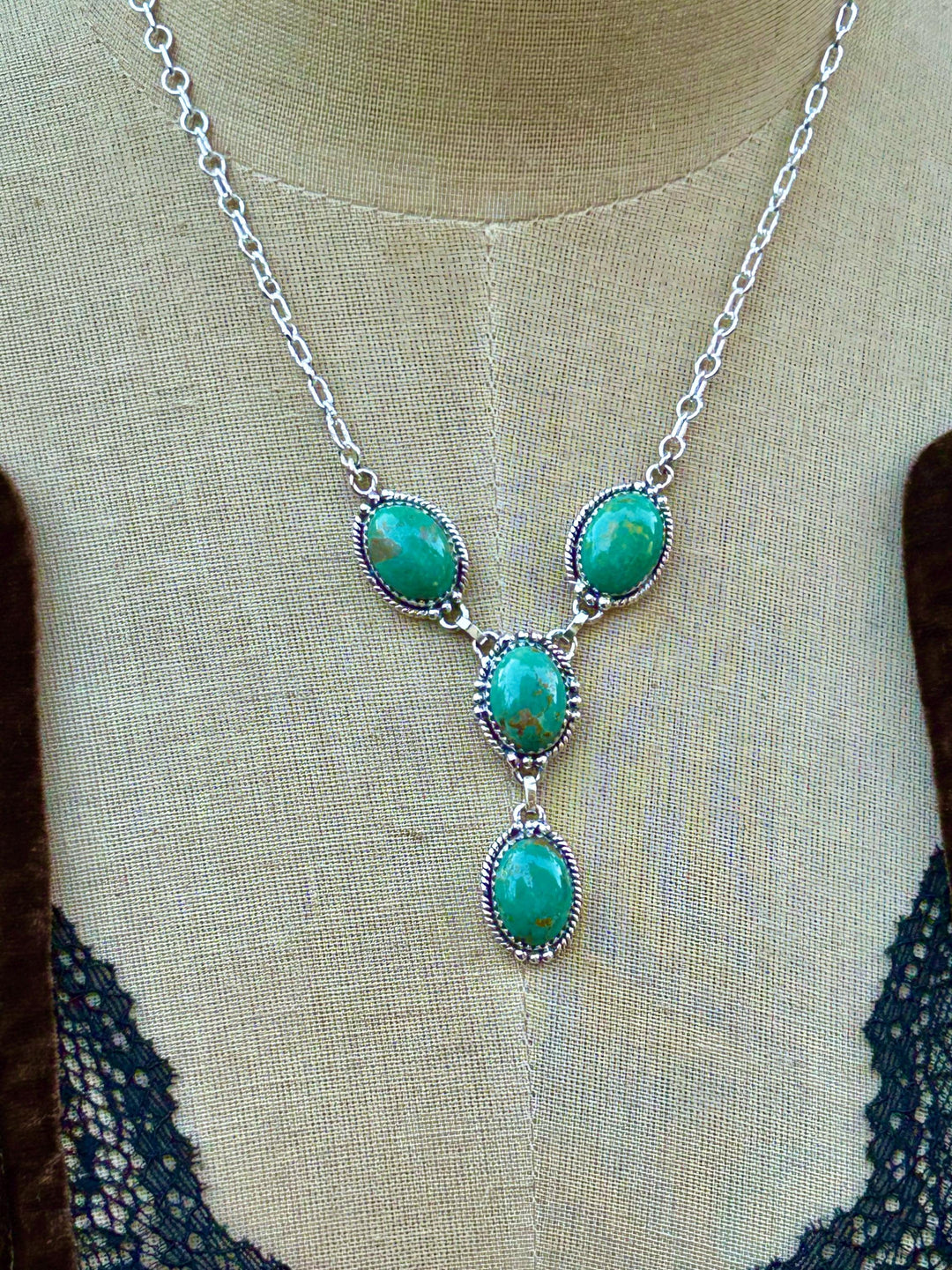 Sterling Silver Turquoise Necklace - Lariat Southwestern Design