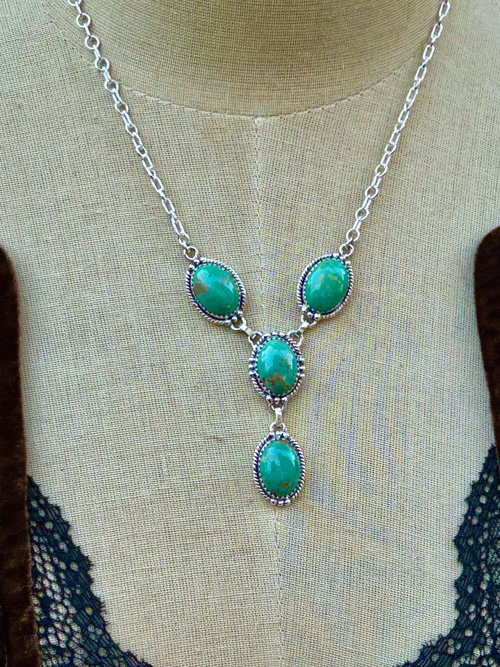Sterling Silver Turquoise Necklace - Lariat Southwestern Design
