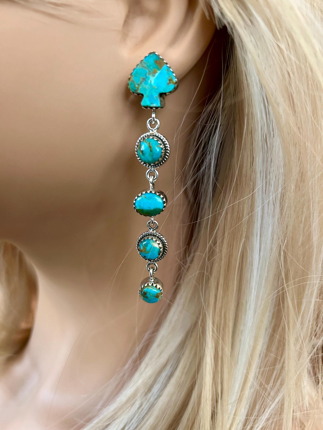 Kingman Turquoise Earrings: Sterling Silver,  Statement Earrings, Handmade