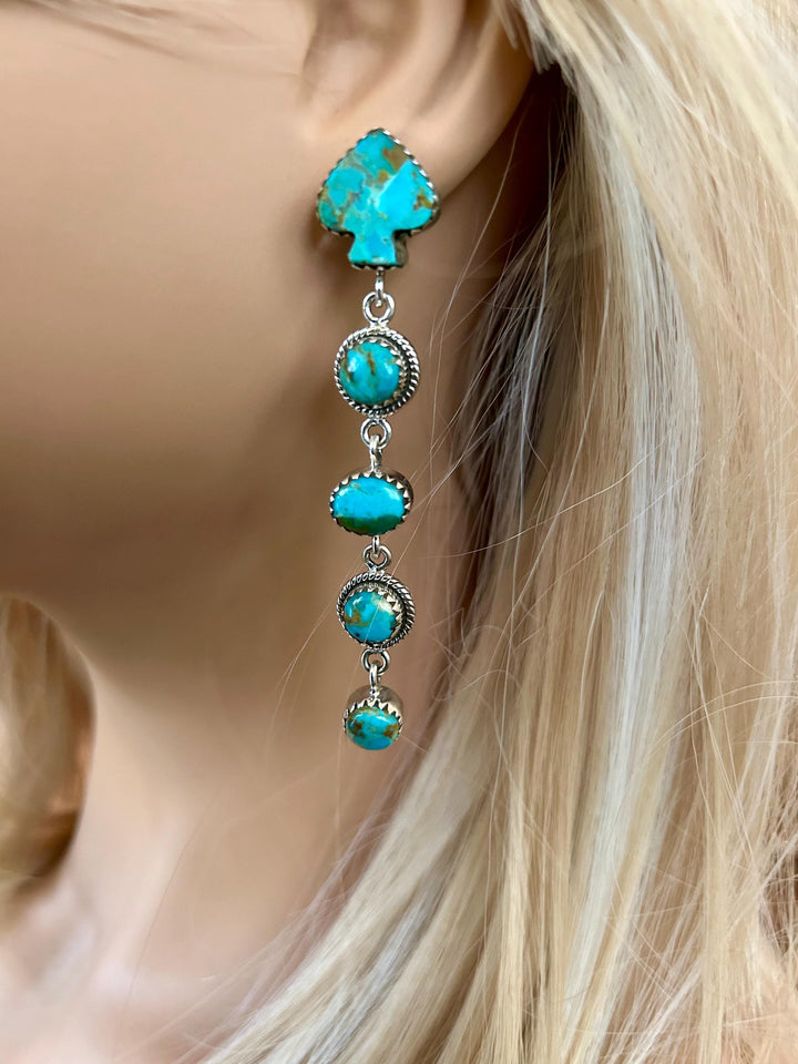 Kingman Turquoise Earrings: Sterling Silver,  Statement Earrings, Handmade