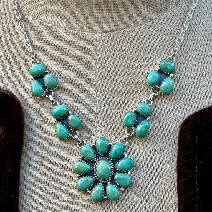 Turquoise and Sterling Silver Squash Blossom Necklace Royston Turquoise Handmade Turquoise Necklace Turquoise Gemstone Southwestern