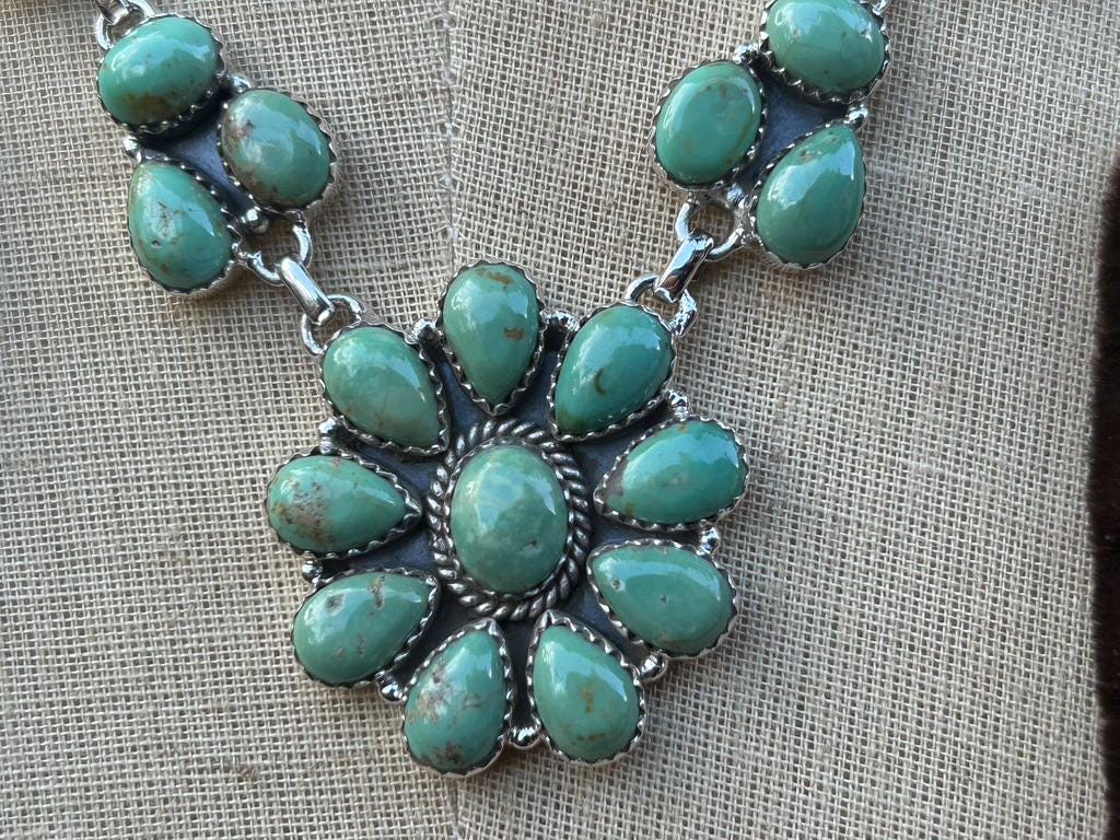 Turquoise and Sterling Silver Squash Blossom Necklace Royston Turquoise Handmade Turquoise Necklace Turquoise Gemstone Southwestern