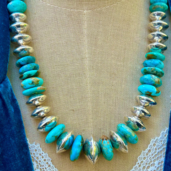 Kingman Turquoise & Sterling Silver Pearl Necklace – Southwestern Style, Handmade