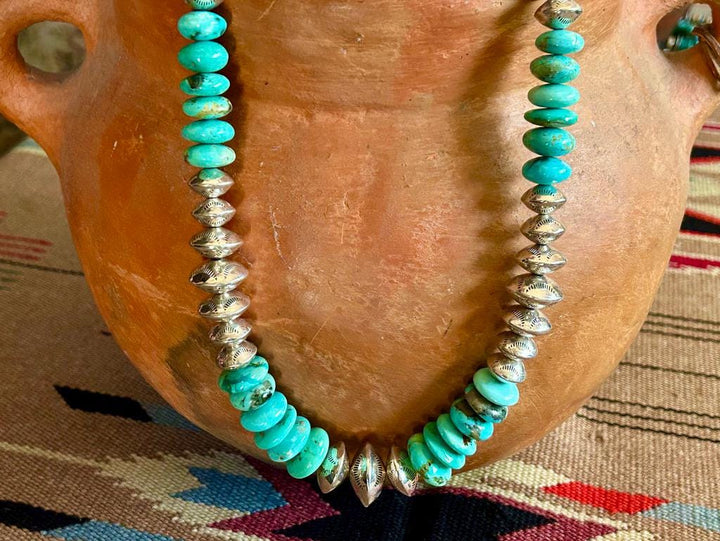Kingman Turquoise & Sterling Silver Pearl Necklace – Southwestern Style, Handmade