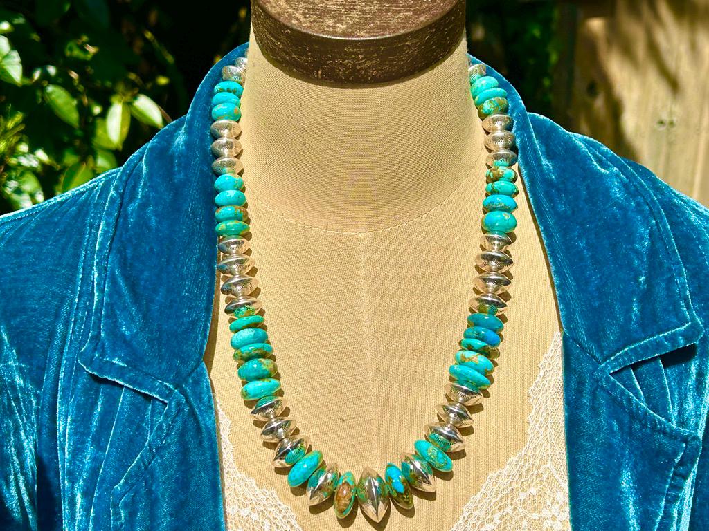 Kingman Turquoise & Sterling Silver Pearl Necklace – Southwestern Style, Handmade
