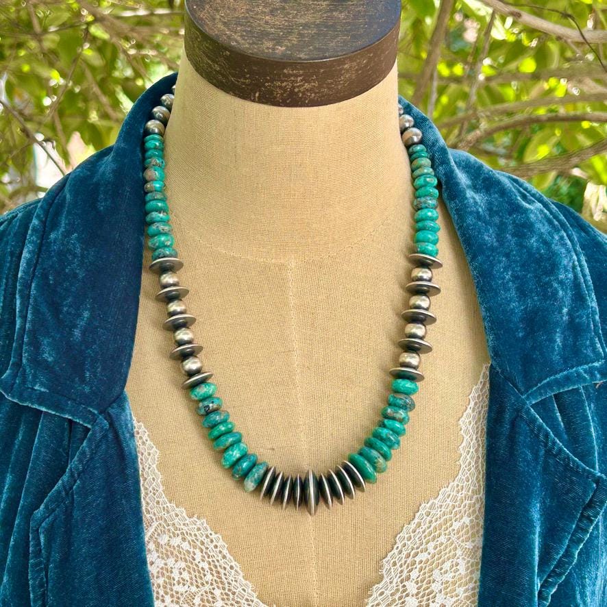 Kingman Turquoise Sterling Silver Pearl Necklace – Statement Southwestern Necklace