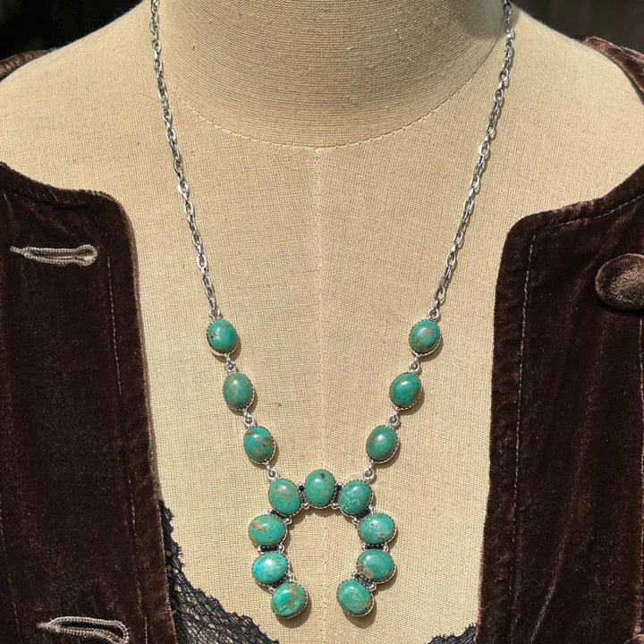 Turquoise Sterling Silver Naja Necklace with Dangle Earrings - Handmade Southwestern Jewelry