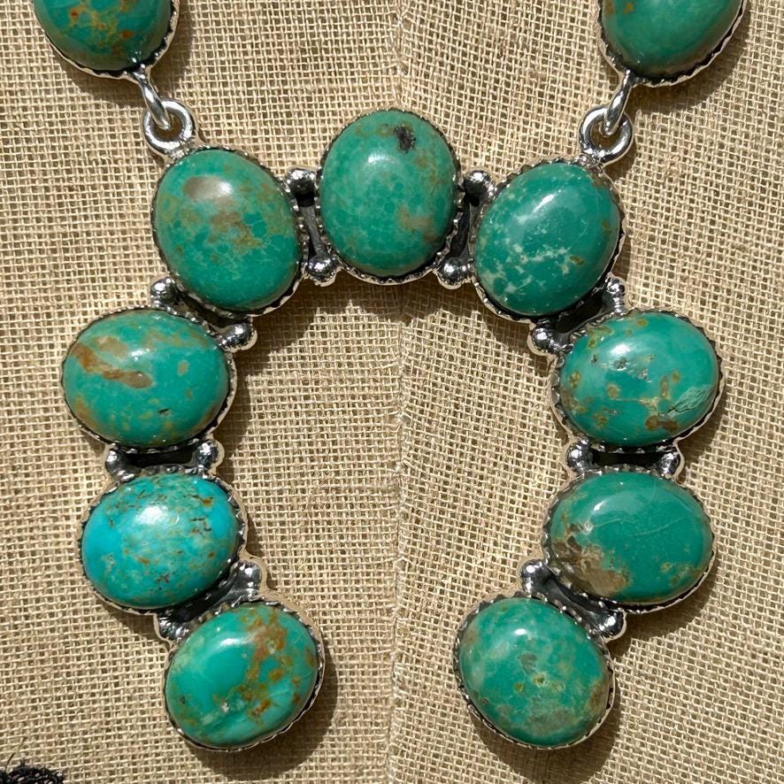 Turquoise Sterling Silver Naja Necklace with Dangle Earrings - Handmade Southwestern Jewelry