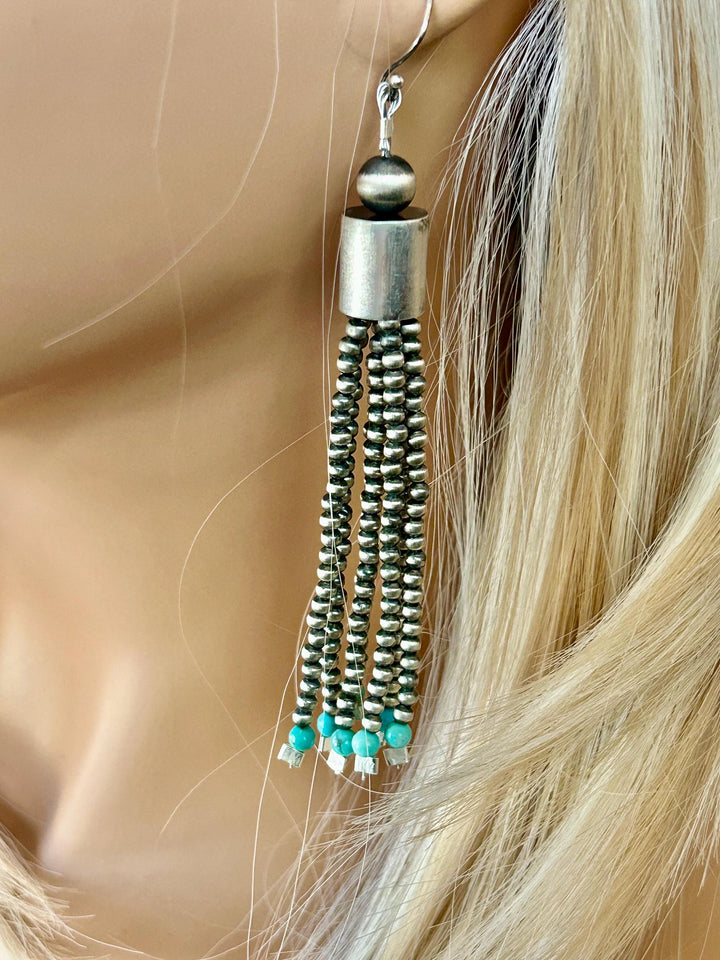 Sterling Silver Navajo Pearl Turquoise Earrings: Southwestern Style