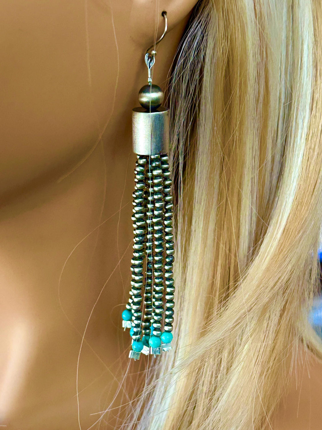 Sterling Silver Navajo Pearl Turquoise Earrings: Southwestern Style
