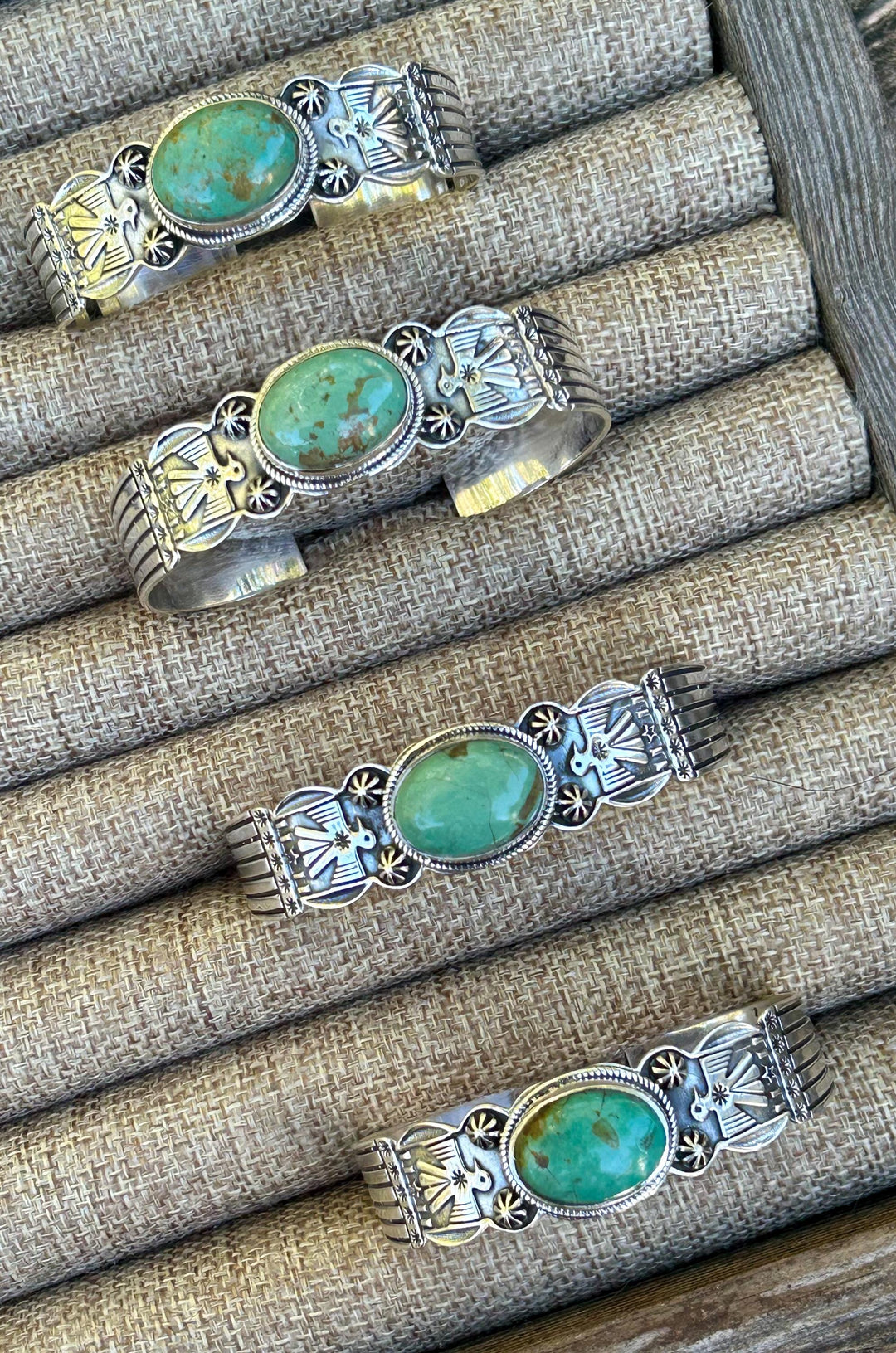 Kingman Turquoise Thunderbird Bracelet Cuff Handmade Stamped Sterling Signed Turquoise Cuff Thunderbird Cuff Turquoise Bracelet Southwest