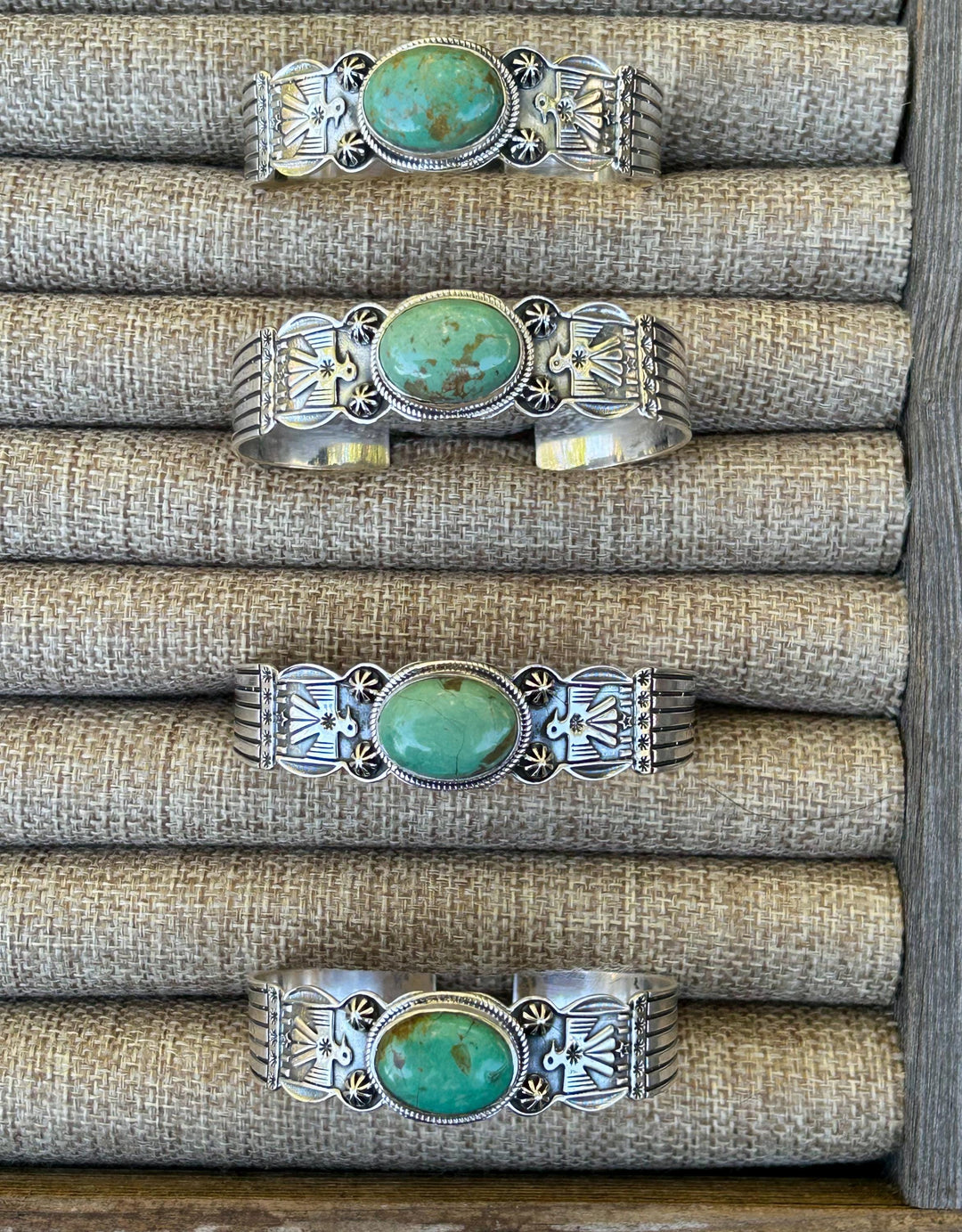 Kingman Turquoise Thunderbird Bracelet Cuff Handmade Stamped Sterling Signed Turquoise Cuff Thunderbird Cuff Turquoise Bracelet Southwest