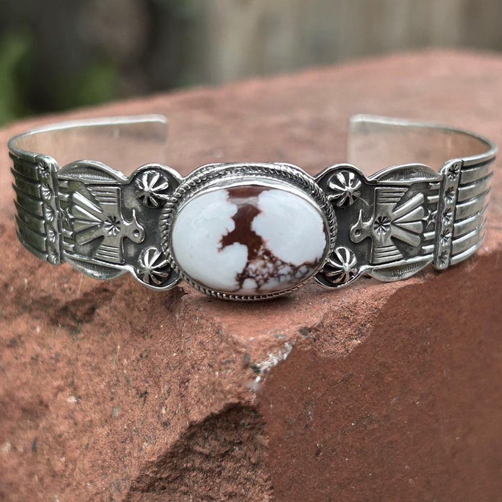 Wild Horse and Sterling Silver Thunderbird Cuff Bracelet Signed and Stamped Sterling Southwestern Wild Horse Bracelet Cuff Wild Horse Cuff
