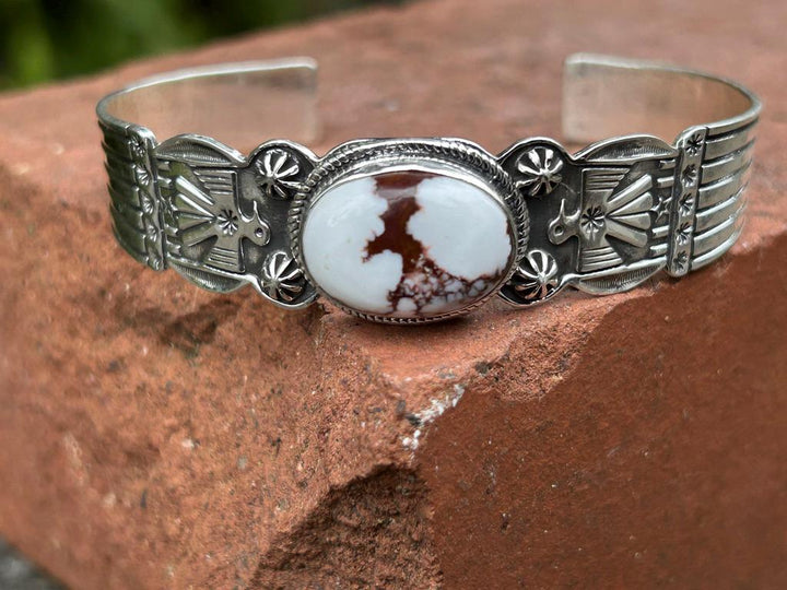 Wild Horse and Sterling Silver Thunderbird Cuff Bracelet Signed and Stamped Sterling Southwestern Wild Horse Bracelet Cuff Wild Horse Cuff