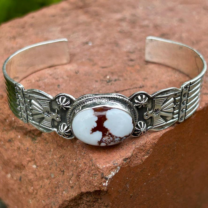 Wild Horse and Sterling Silver Thunderbird Cuff Bracelet Signed and Stamped Sterling Southwestern Wild Horse Bracelet Cuff Wild Horse Cuff