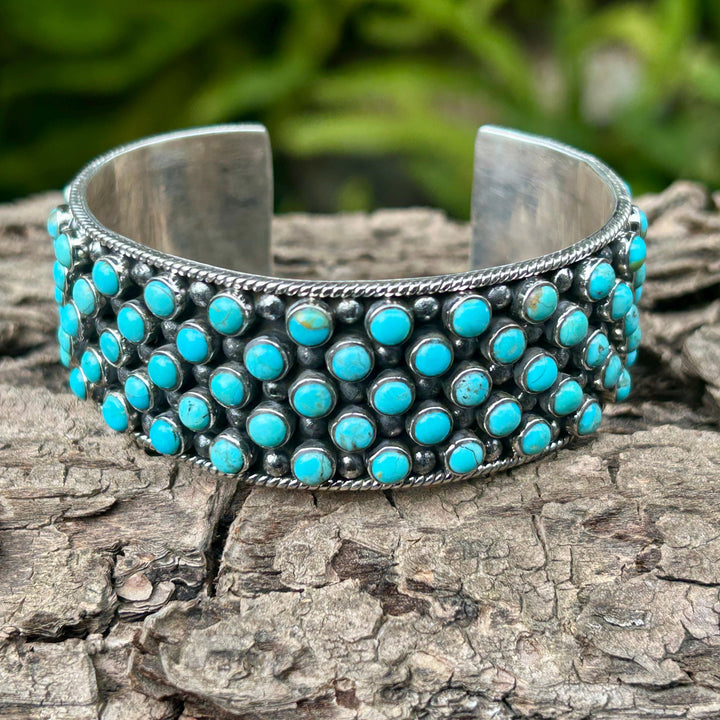 Gorgeous Handmade Kingman Turquoise and Sterling Silver Adjustable Cuff Bracelet