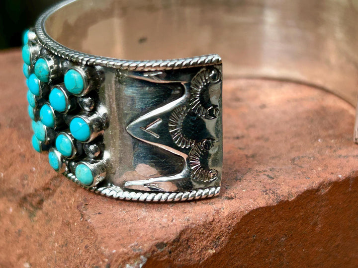 Gorgeous Handmade Kingman Turquoise and Sterling Silver Adjustable Cuff Bracelet