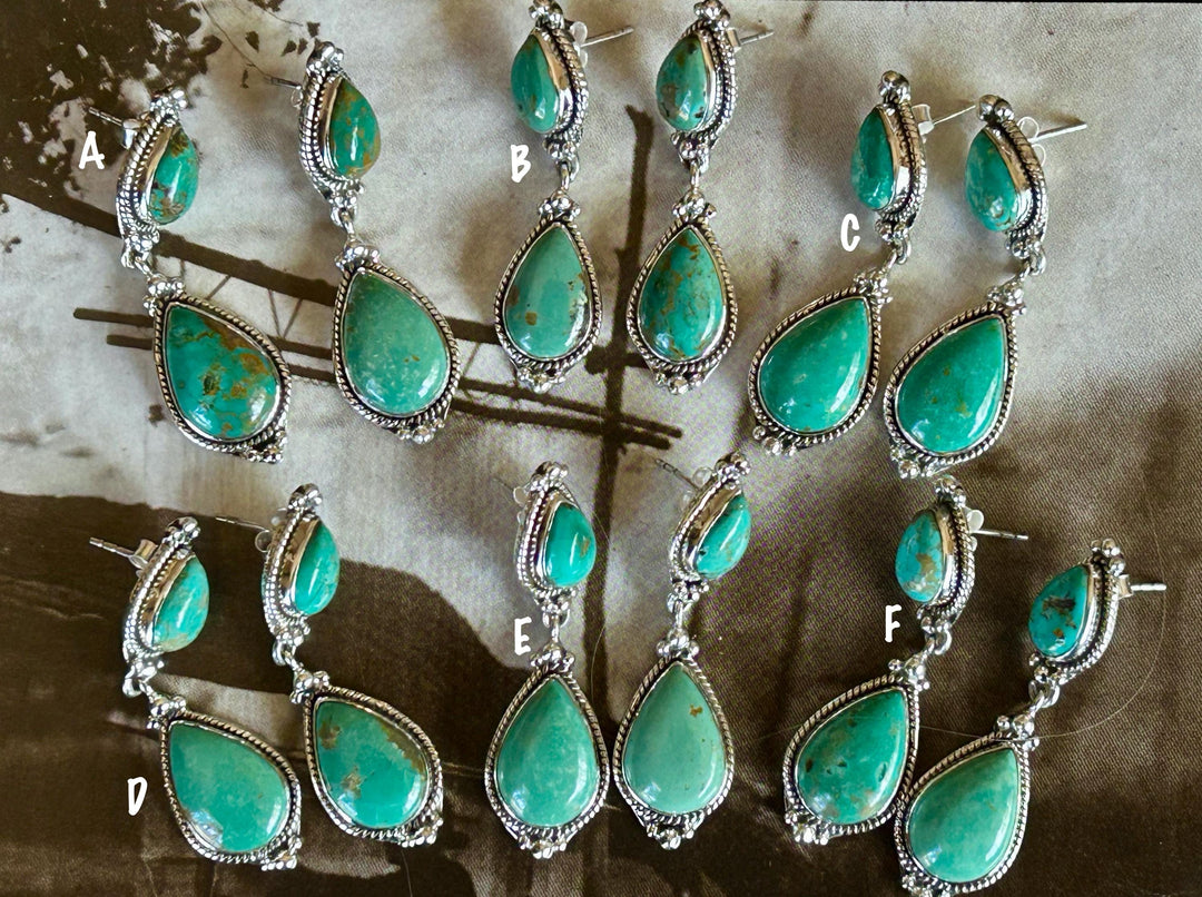 Handmade Royston Turquoise Dangle Earrings: Sterling Silver, Signed SHR