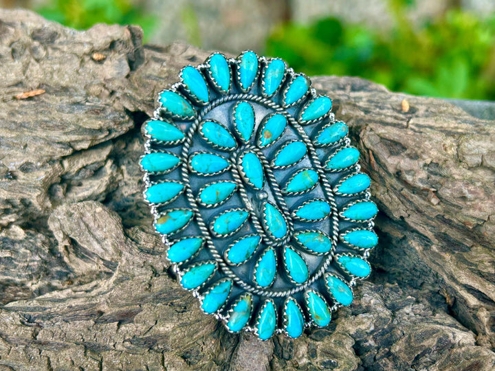 Kingman Turquoise Cluster Ring - Sterling Silver - Statement Big Ring